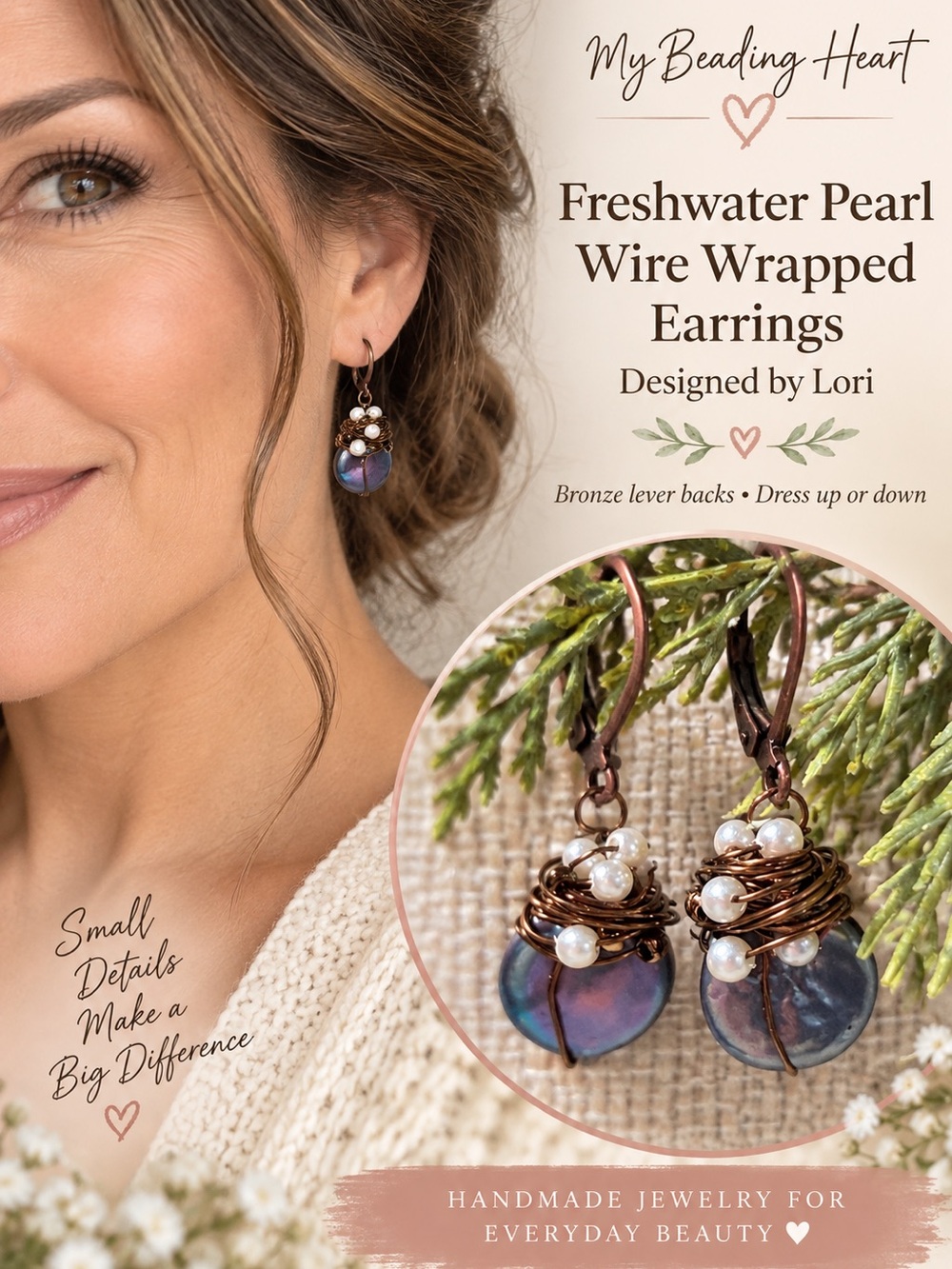 Freshwater Pearl Wire Wrapped Earrings - Iridescent Blue NWT